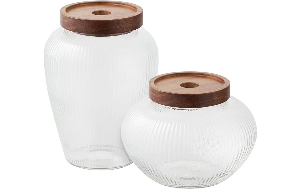 House Nordic Boîte à provisions Maya verre / acacia, lot de 2