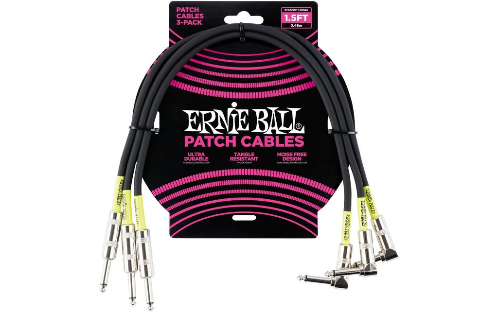 Ernie Ball Câble patch 6076 Paquet de 3 - 0.46 m, Noir