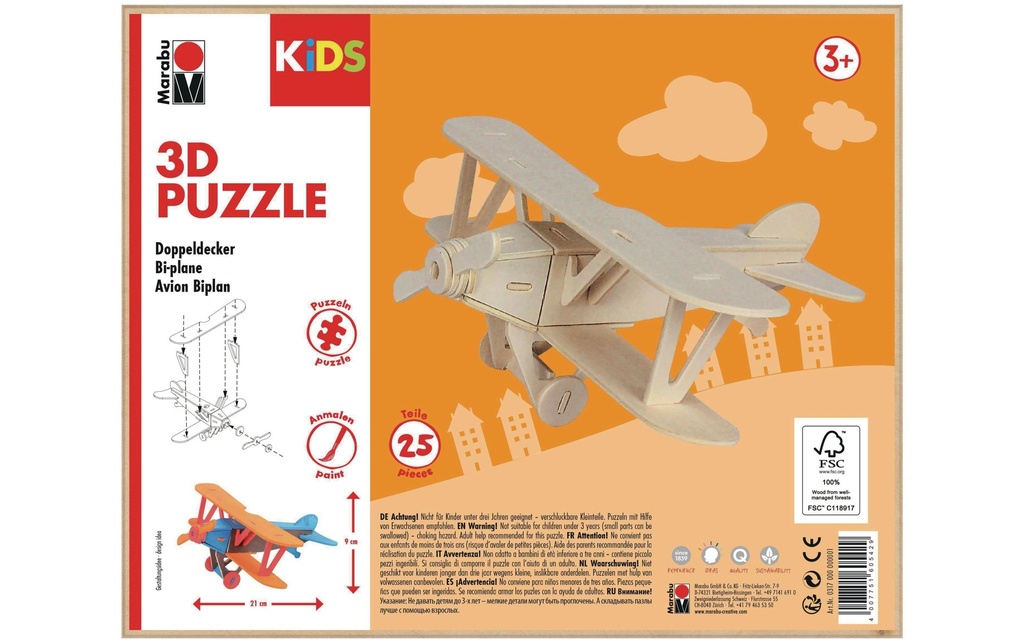Marabu Article en bois 3D Biplane