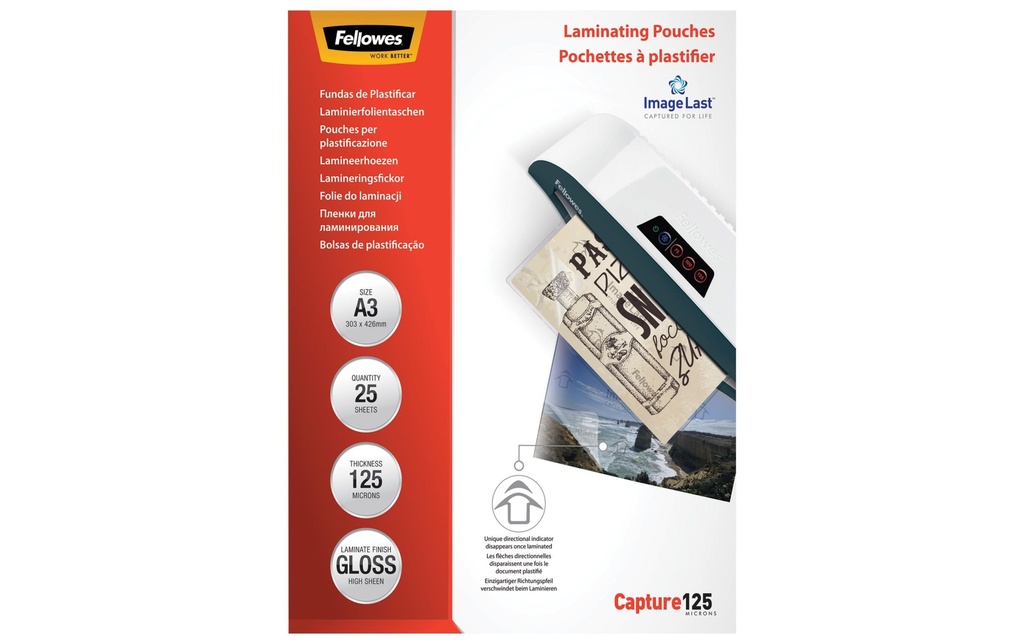 Fellowes Film laminé A3, 125 µm, 25 pièces, brillant