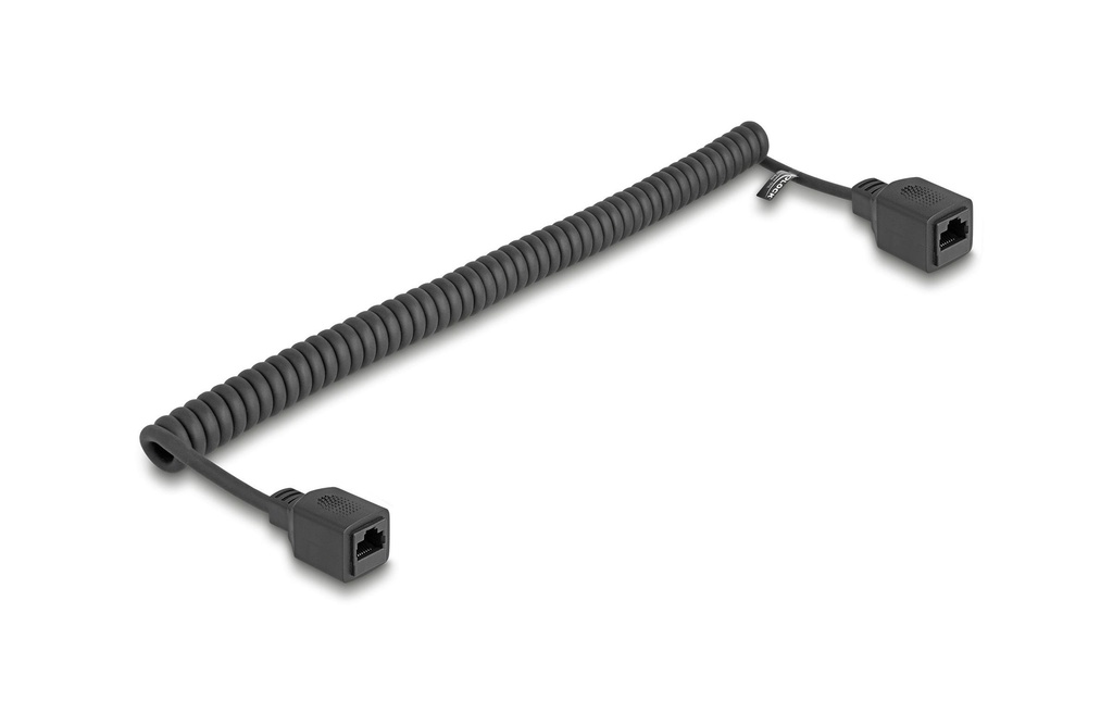 Delock Câble spiralé RJ45 femelle à femelle Cat 5e, UTP, 2 m, Noir