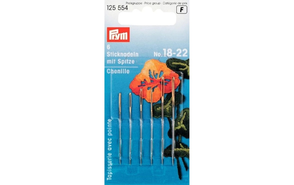 Prym Aiguille de broderie Nr. 18 - 22 avec dentelle, 6 pièces