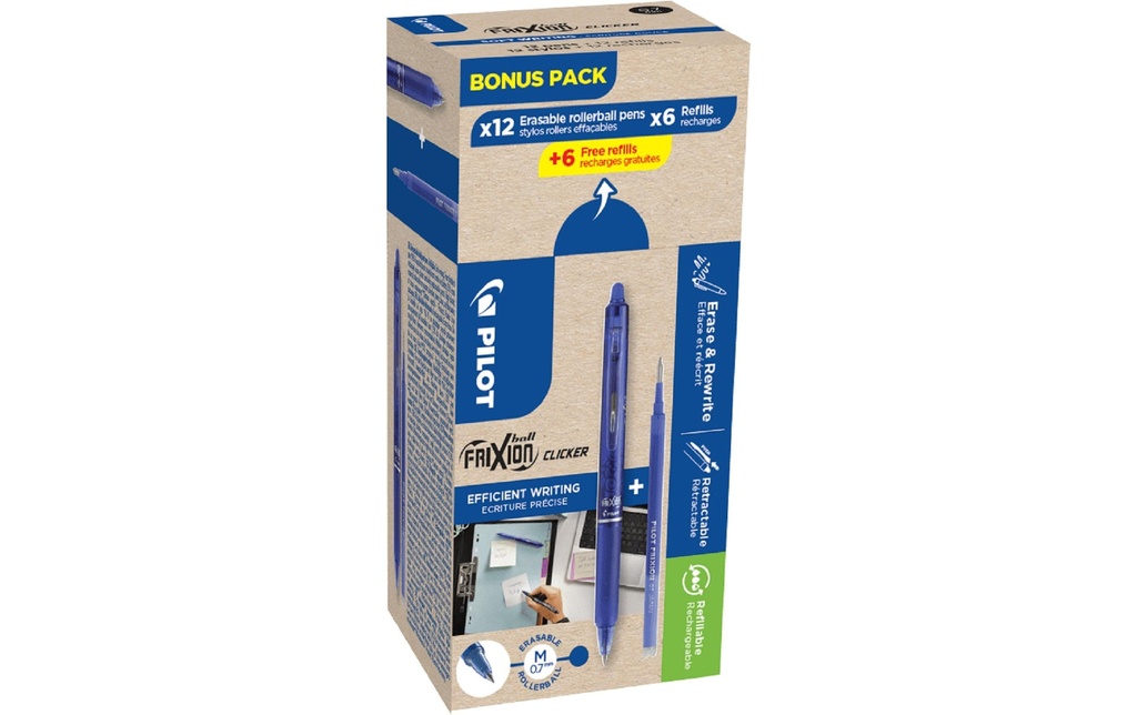 Pilot Stylo à bille roulante FriXion Clicker 0.7 mm, bleu