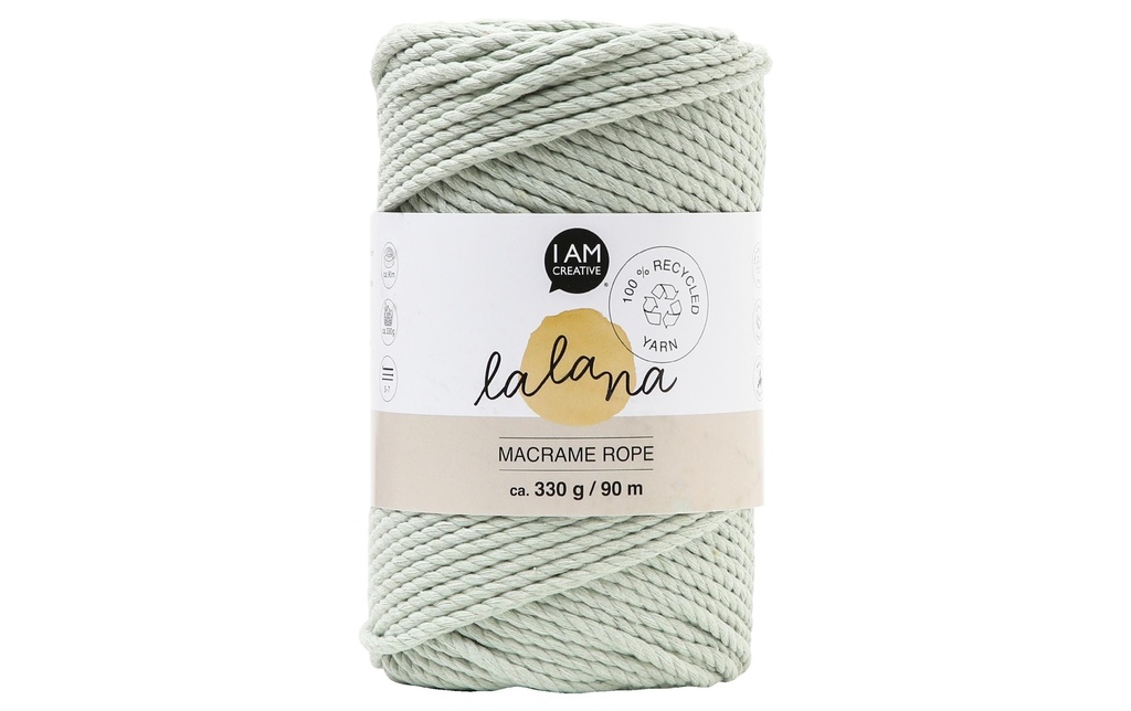 lalana Laine Corde à macramé 3 mm, 330 g, Vert-gris
