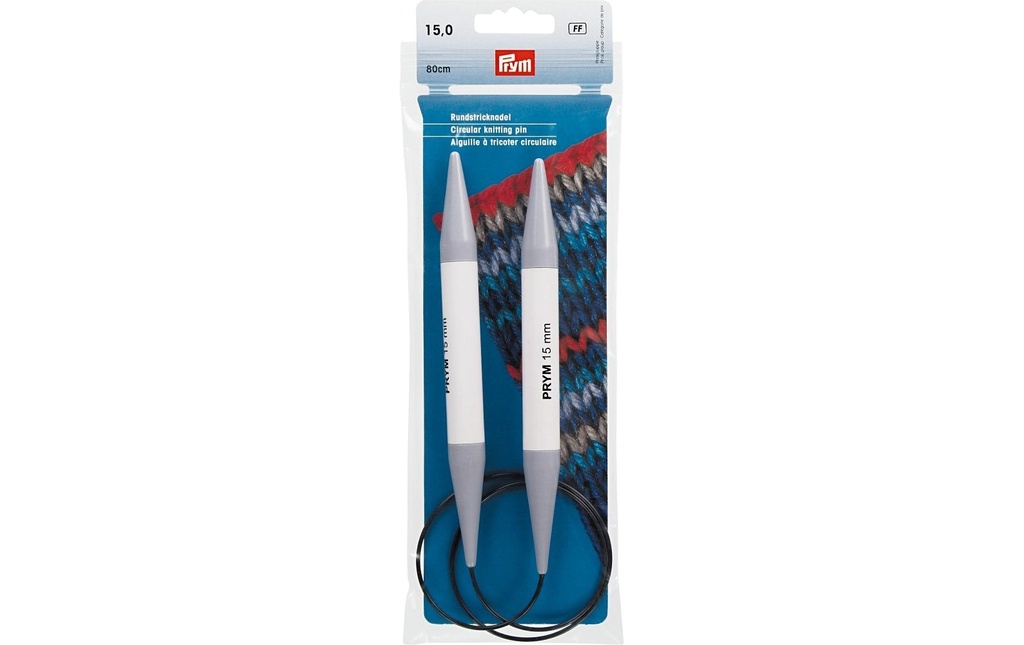 Prym Aiguille à tricoter circulaire Gris 15 mm x 80 cm, sachet, plastique