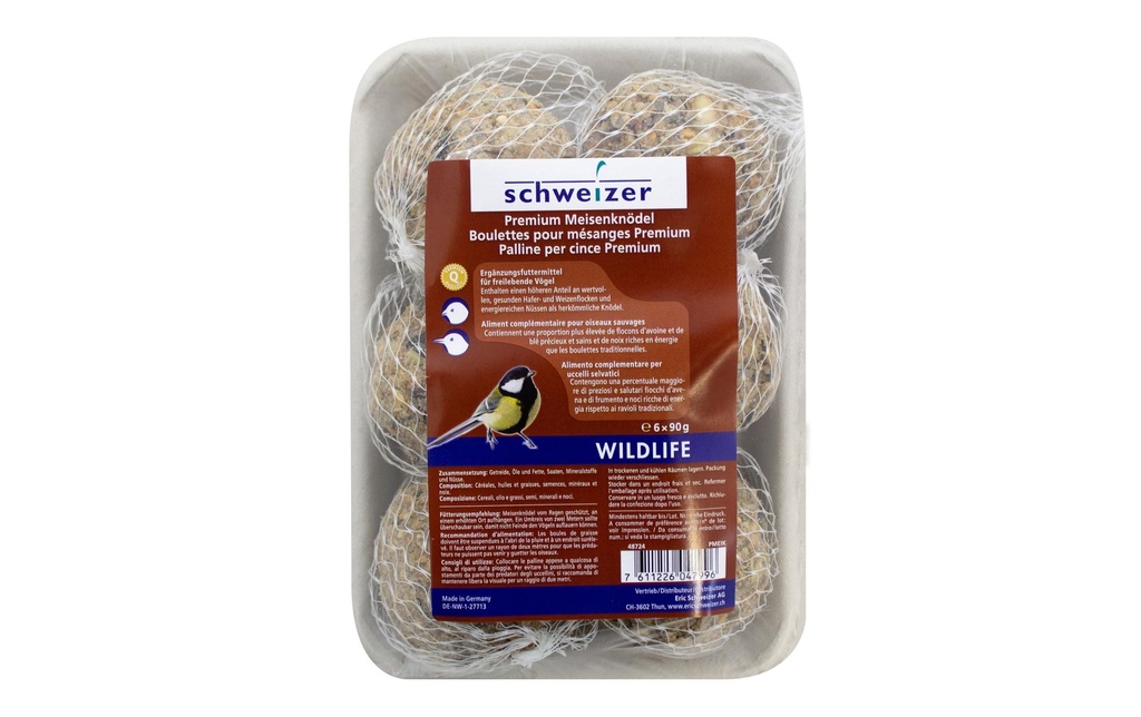 Eric Schweizer Nourriture d’hiver pour oiseaux Boulettes de mésanges Premium, 6 x 90 g