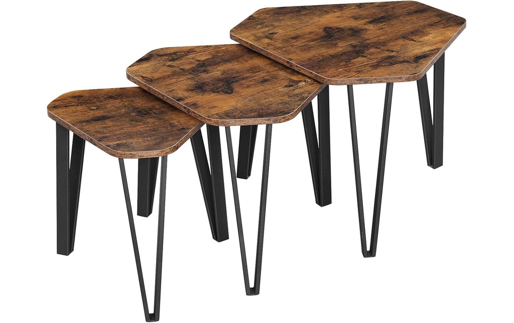 VASAGLE Table d'appoint Industrial, set de 3 Capacité de charge 20kg chacun, Brun