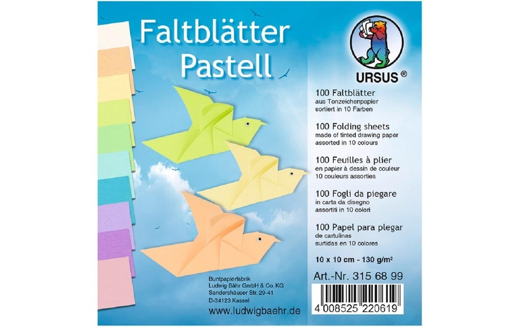 URSUS Feuilles origami Pastel, 100 feuilles