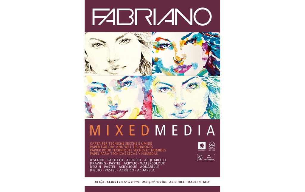 Fabriano Bloc à dessin Mixed Media A5, 40 feuilles