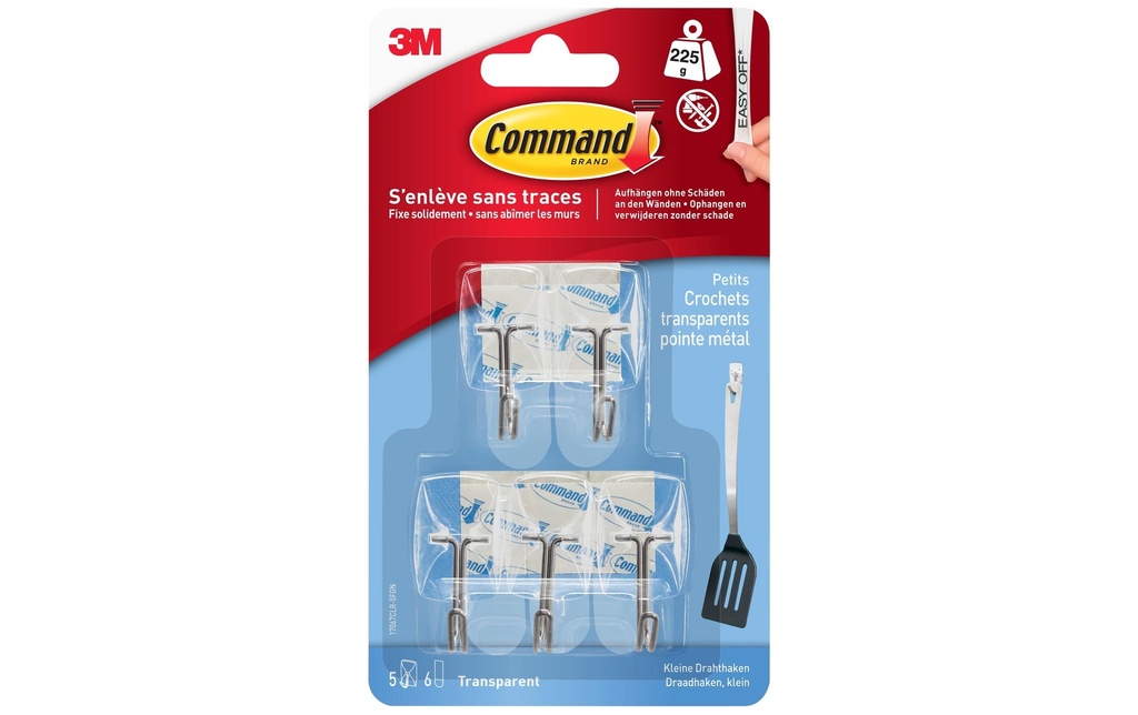 Command Crochet adhésif 0.225 kg, Transparent, 5 pièces