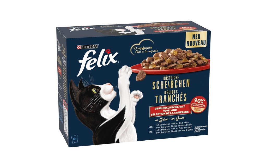 Felix Alimentation humide Délicieuses tranches de canard en gelée, 10 x 80 g