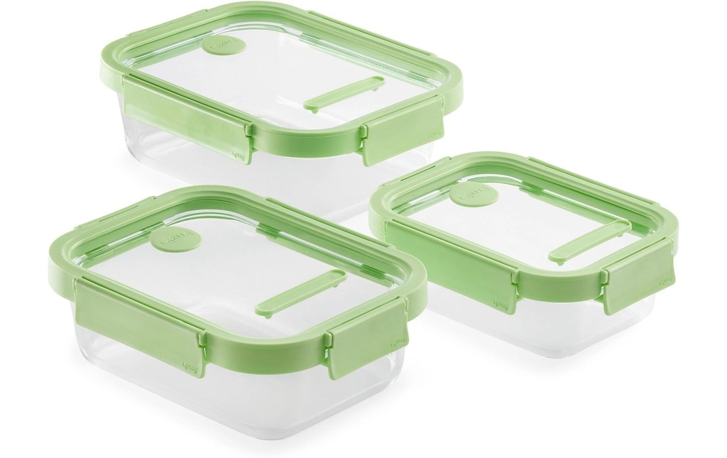 Lékué Récipients à provisions Set avec couvercle en verre, vert