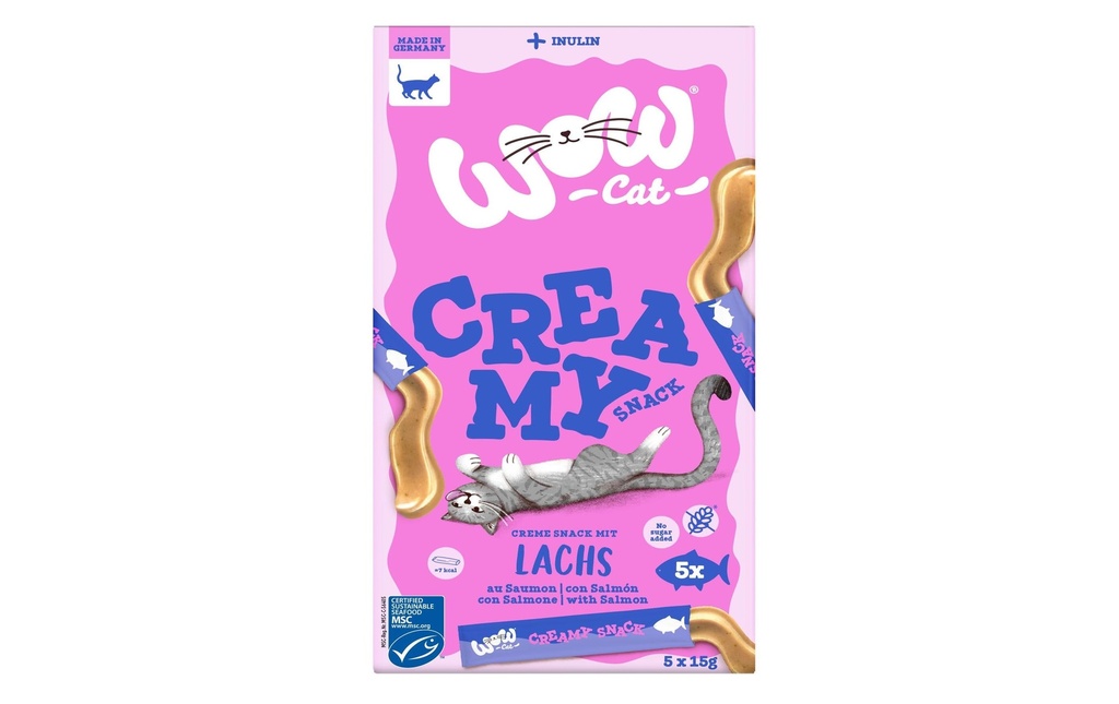 WOW Collation pour chat Creamies au saumon, 5 x 15 g