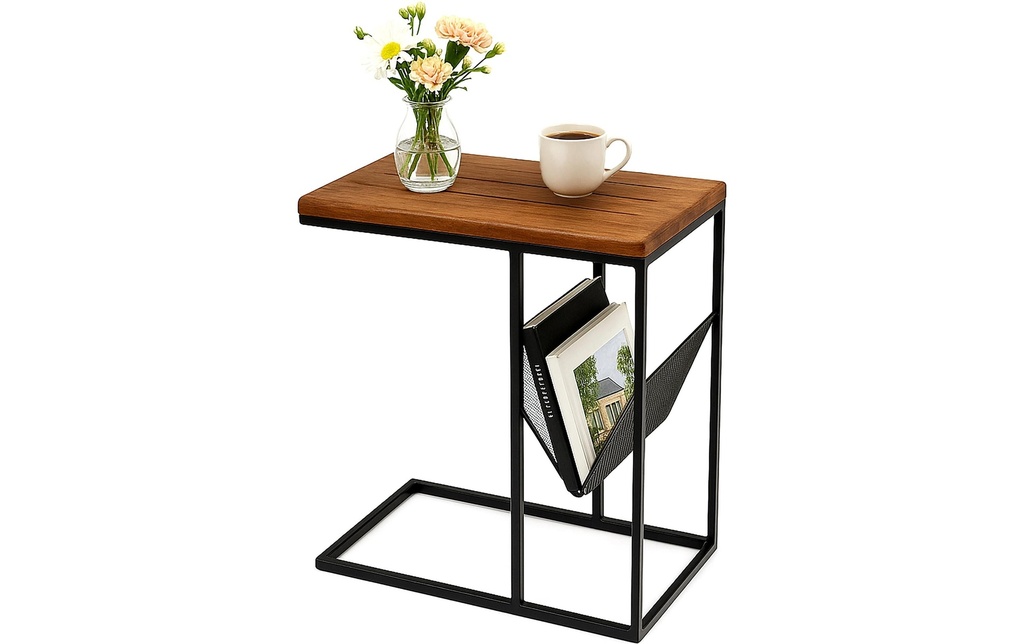 relaxdays Table d'appoint en forme de C 63 x 30 cm brun/noir
