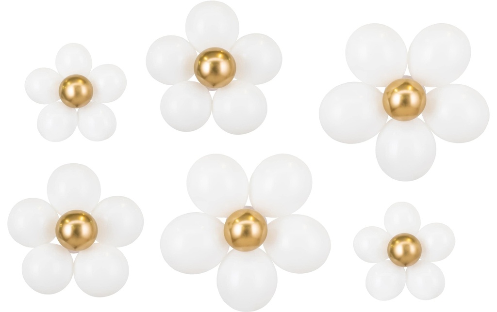 Partydeco Ballon de baudruche Set de fleurs 40-50 cm, Doré/Blanc