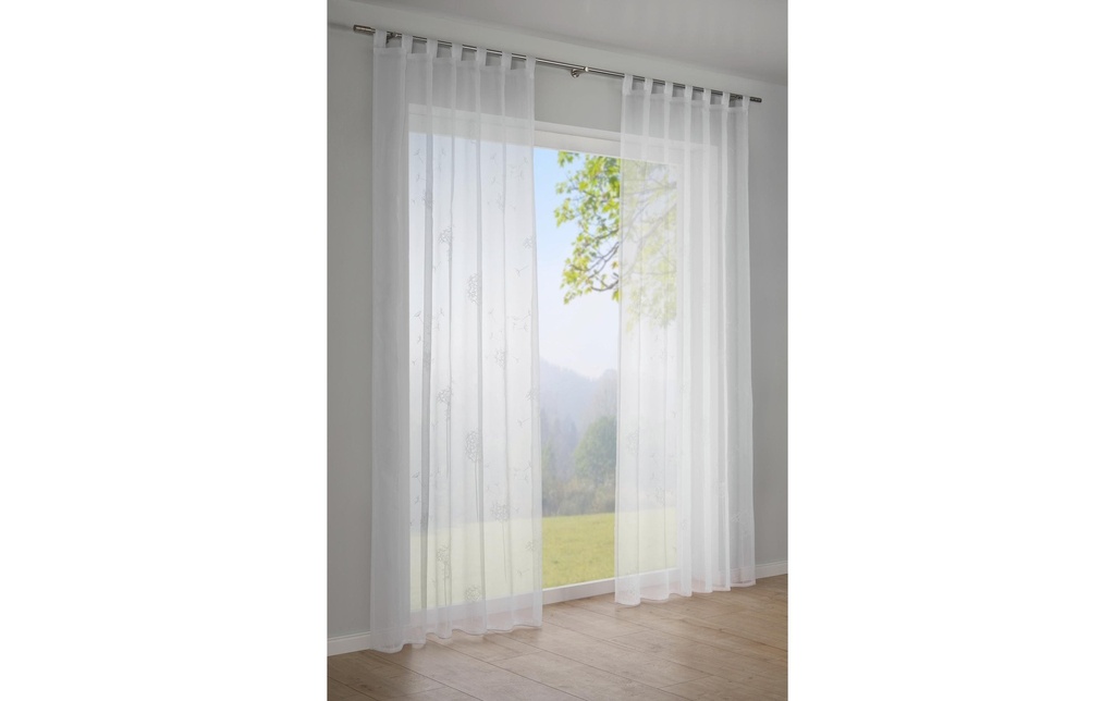Gardinia Rideaux ajourés avec boucle Voile Flock 140 cm x 245 cm, blanc