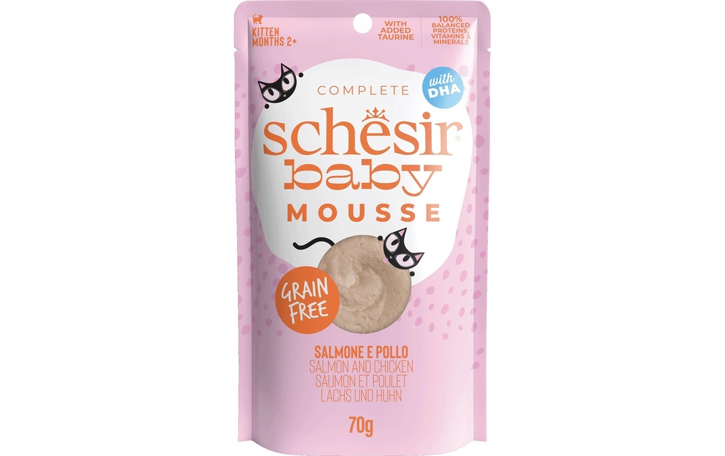 Schesir Alimentation humide Mousse de bébé au saumon et au poulet, 70 g