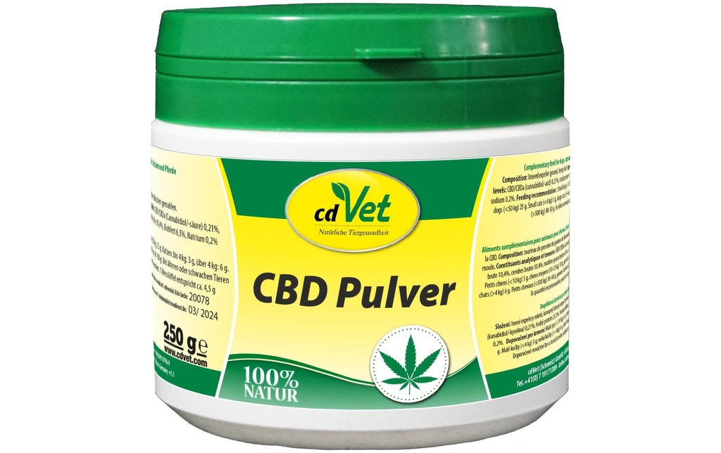 cdVet Supplément alimentaire pour chiens Poudre de CBD, 250 g