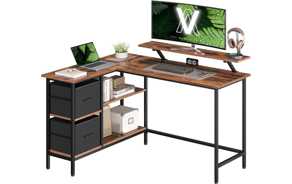 VASAGLE Table en forme de L Marron foncé 135 x 105 cm