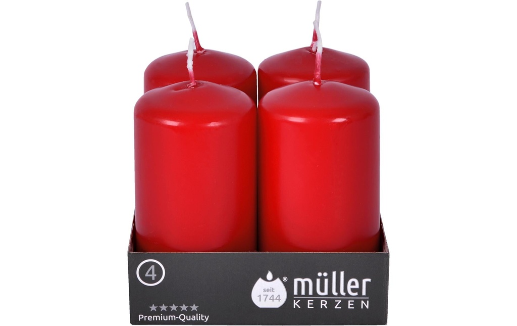 müller Kerzen Bougie pilier 9 x 4.8 cm, Rouge, 4 pièces
