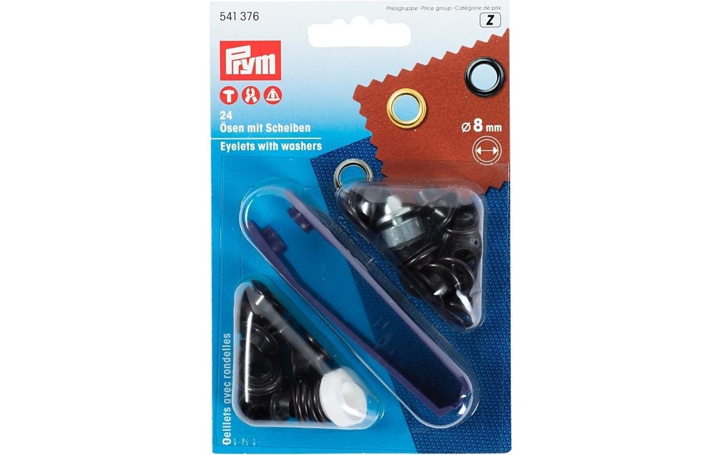 Prym Œillets + rondelles 8 mm, Noir, 24 pièces