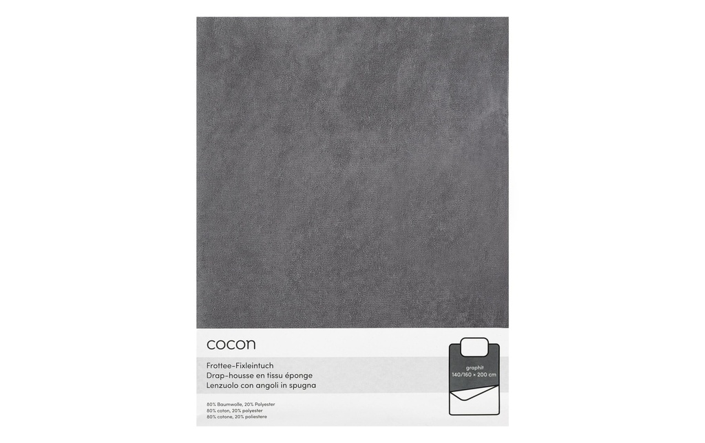 COCON Drap-housse Tissu éponge 140-160 x 200 cm, Graphite