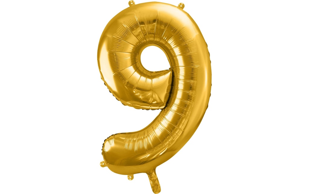 Partydeco Ballon en aluminium Chiffre 9 grand 86 cm, doré, 1 pièce