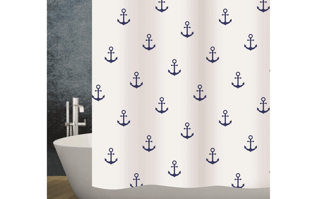 diaqua® Rideau de douche Anchor 180 x 200 cm, Blanc / Bleu