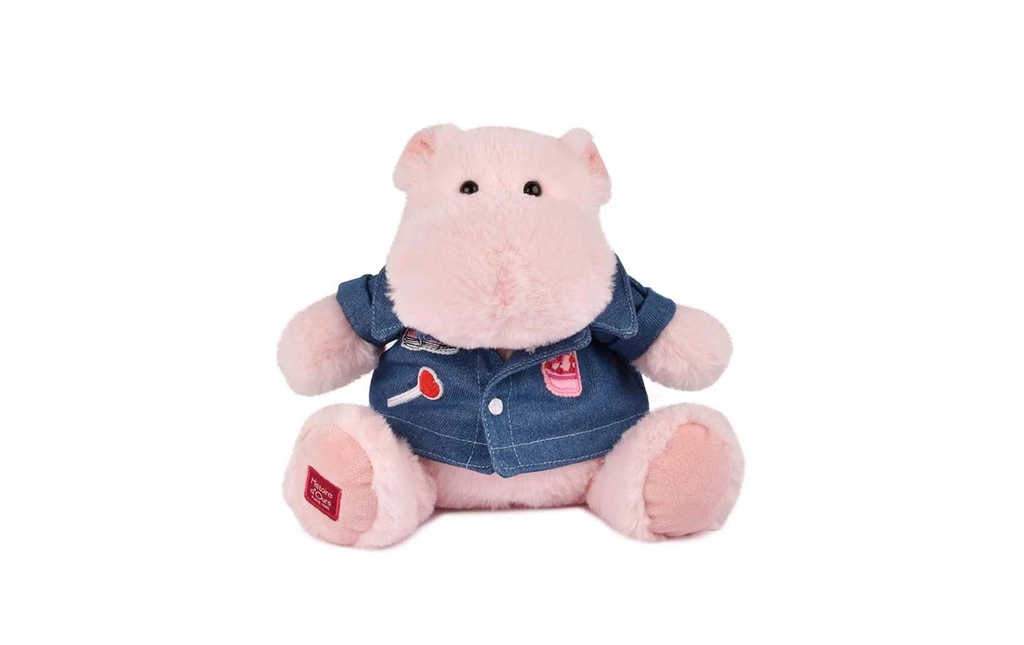 DouDou et compagnie Hippo avec veste en jean 20 cm, rose