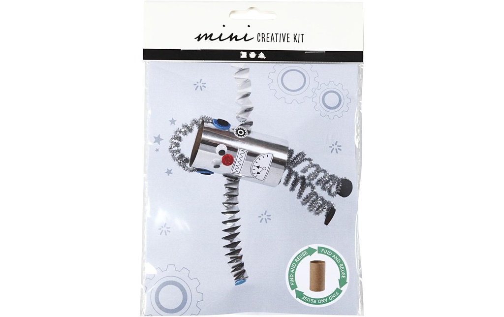 Creativ Company Kits de bricolage Mini robot à rouleau de papier toilette 7 pièces, argent