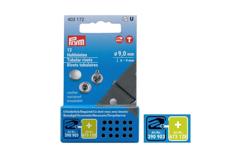 Prym Rivets tubulaires 6 - 9 mm, 12 pièces