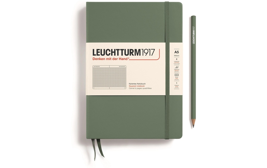 Leuchtturm Bloc-notes Medium A5, À carreaux, Vert olive