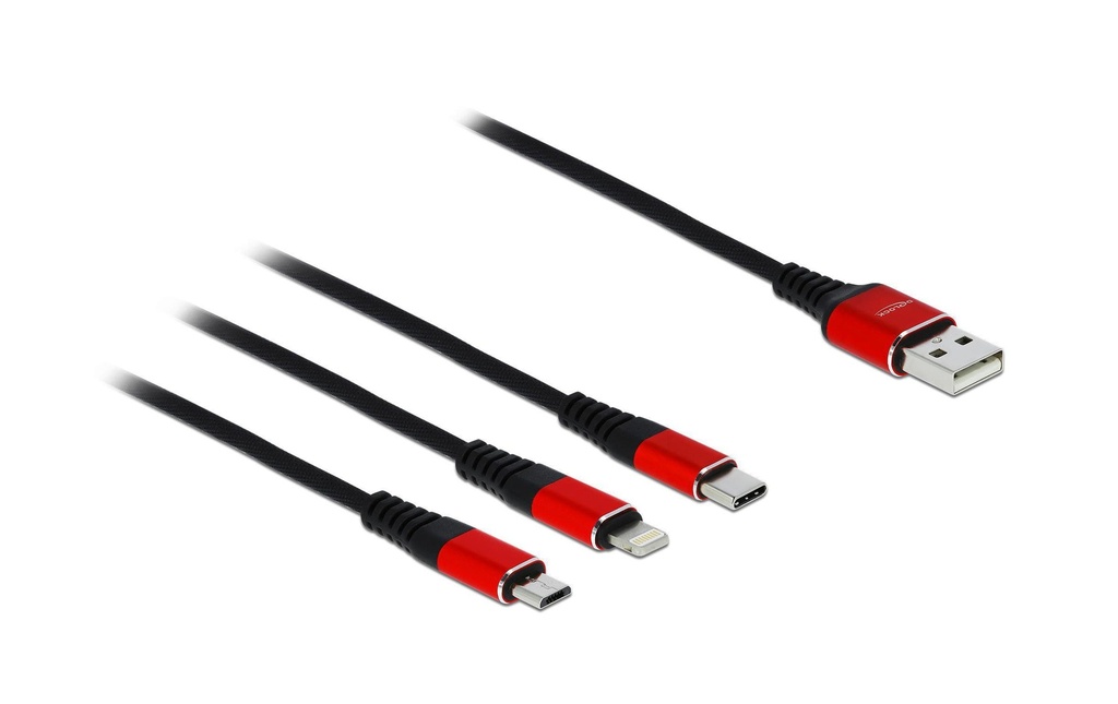 Delock Câble chargeur USB USB-A /-C/Micro-USB B/Lightning 0.3 m