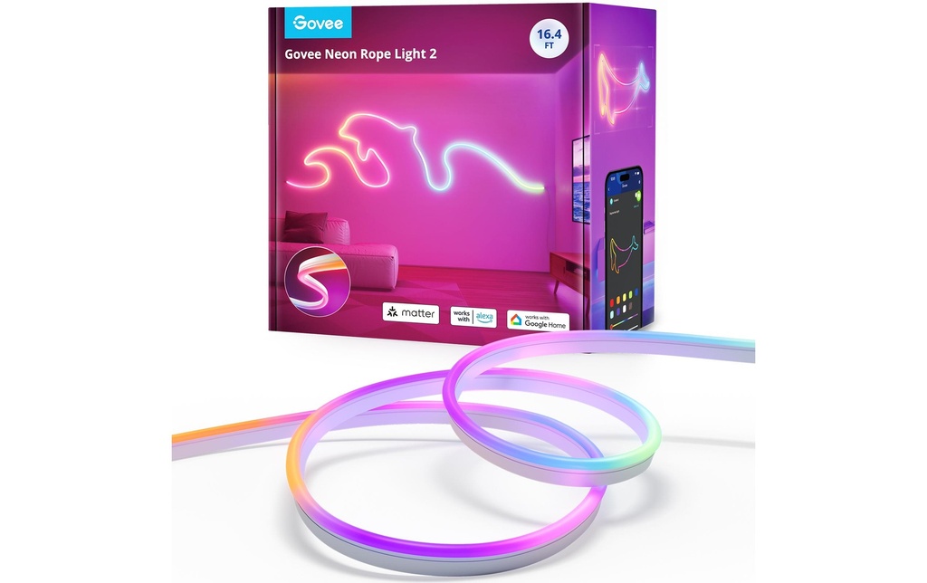 Govee Bande LED Néon, blanc, 5 m, RGBIC, Matter