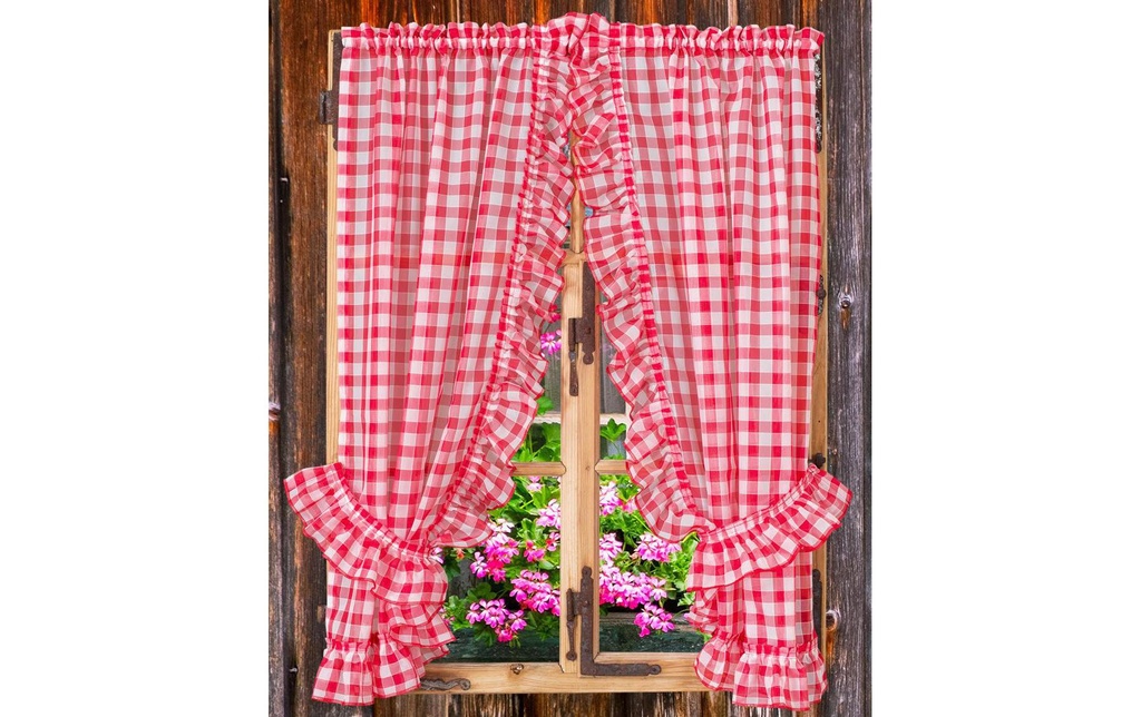 Casa Leon Rideau ajouré vitrage Volants 95 cm x 130 cm, rouge/blanc