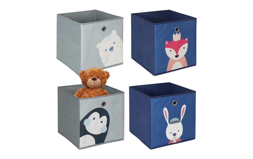 relaxdays Boîte à jouets Animaux 4 pièces