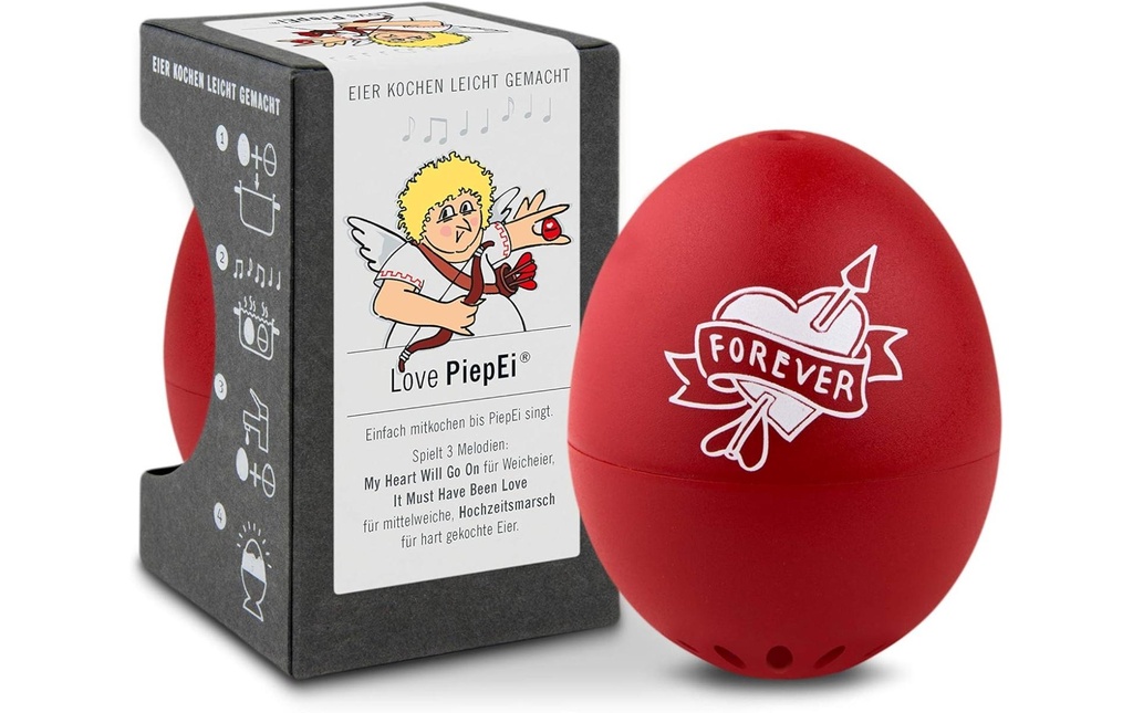 PiepEi Minuteur de cuisine Coquetier chantant Love, Rouge / Blanc