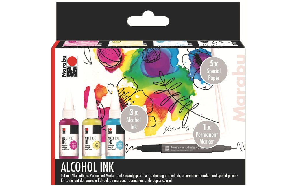 Marabu Encre à l’alcool Ink Set FLOWERS, 3 pièces
