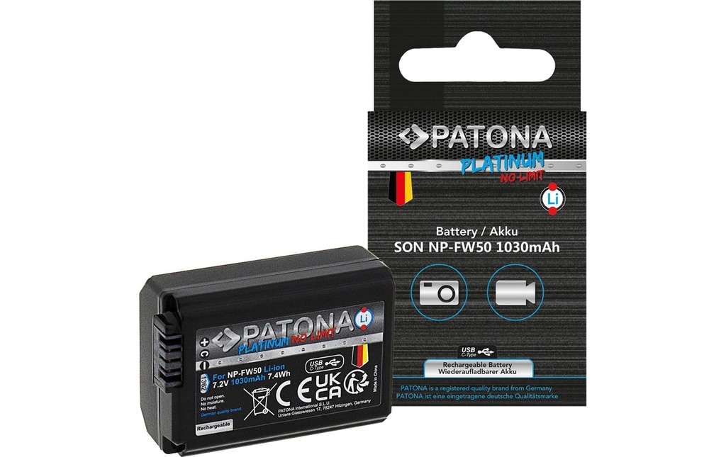 Patona Batterie pour Appareils photo numérique Batterie Platinum pour Sony NP-FW50 NEX.3