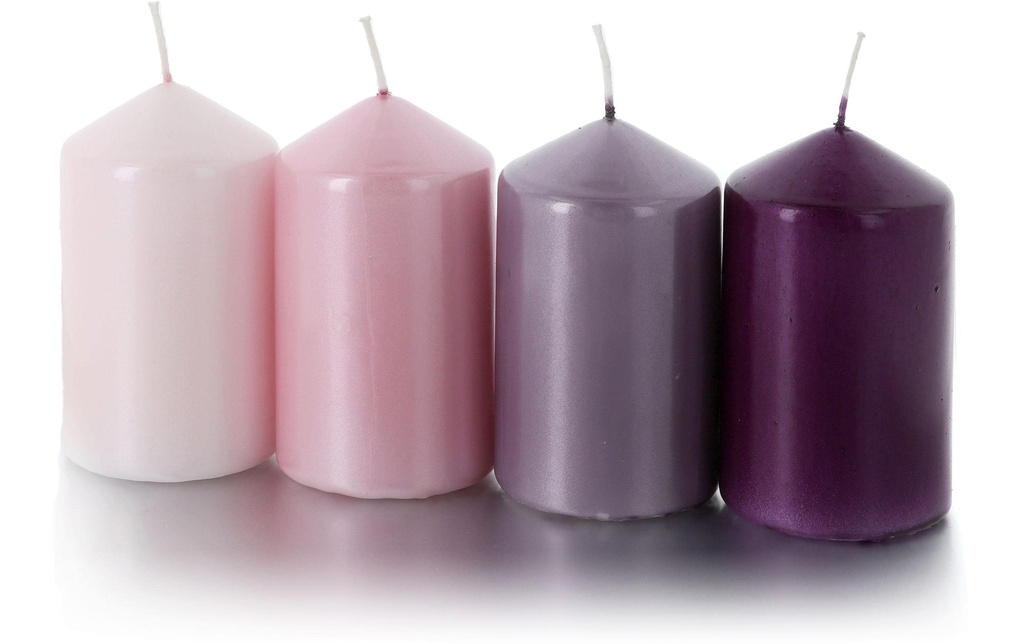 balthasar Bougie cylindrique Set de bougies assorties Tons rose-violet, 4 pièces