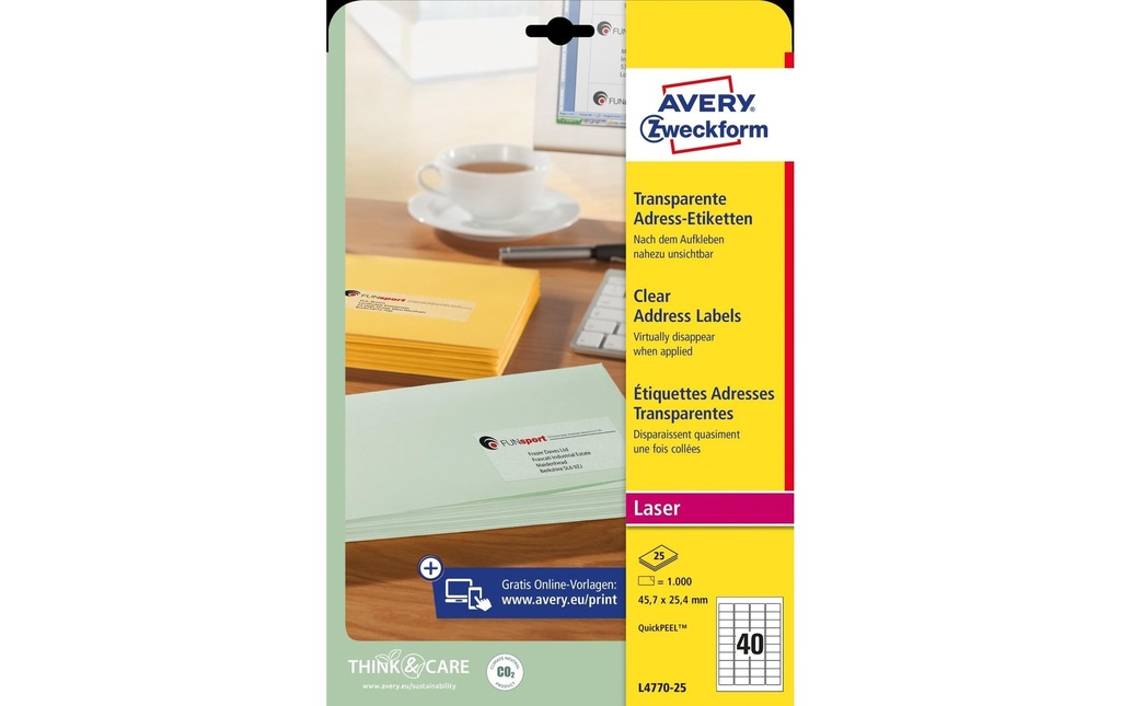 Avery Zweckform Étiquettes d’adresse L4770-25 45.7 x 25.4 mm, 1000 étiquettes