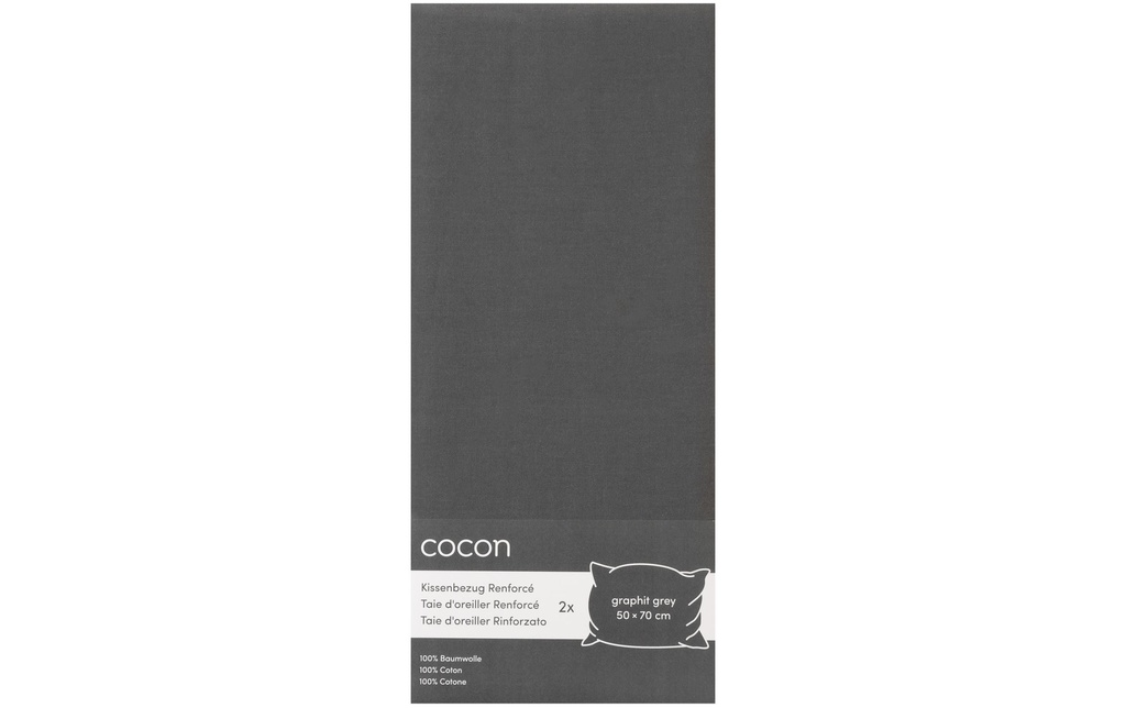 COCON Taie d'oreiller Renforcé 50 x 70 cm, Graphite, 2 pièces