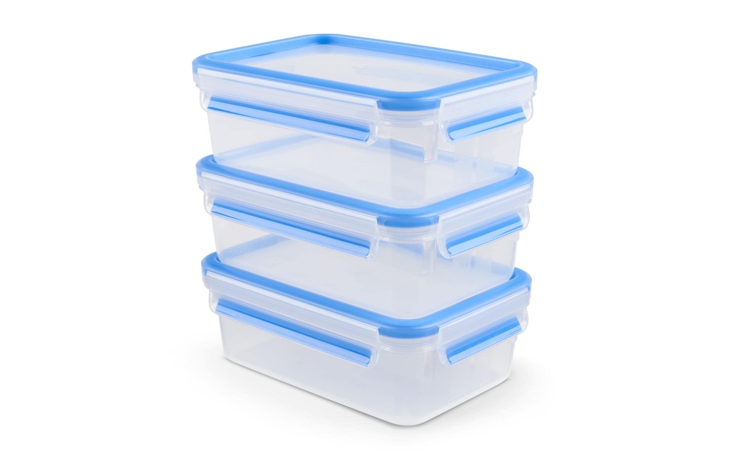 Emsa Récipients à provisions Clip& Close 3 x 1 l, Bleu/Transparent