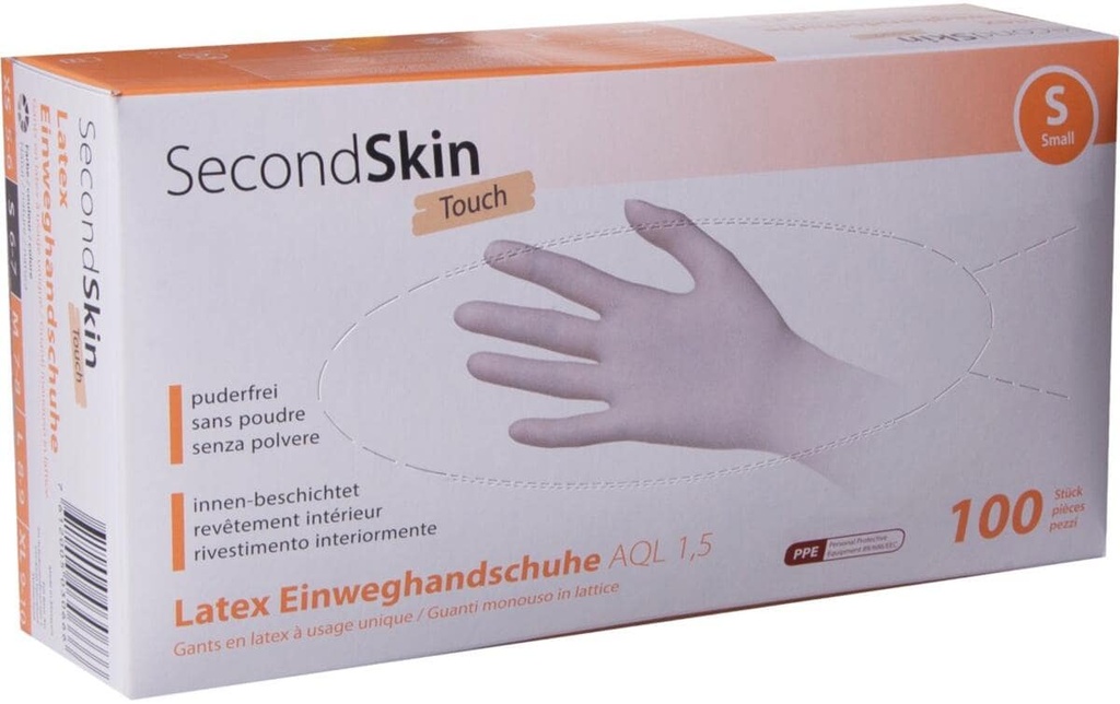 SecondSkin Gant jetable Latex Touch S, Beige, 100 Pièce/s