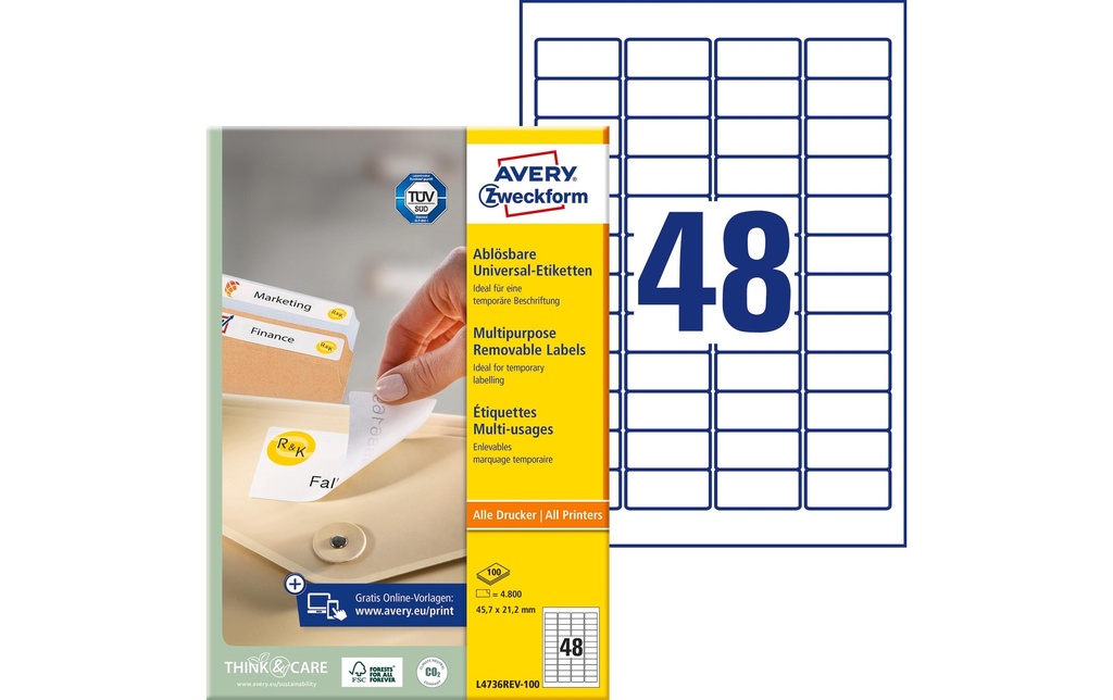 Avery Zweckform Étiquettes universelles L4736REV 45.7 x 21.2 mm, 10 feuille