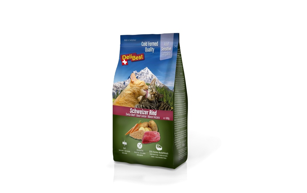 DeliBest Aliments mi-humides pour animaux Premium Complete Sensitive Cat, Bœuf, 600 g