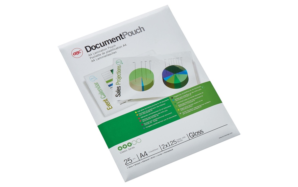 GBC Film laminé Document A4, 125 mic, 25 pièces, brillant
