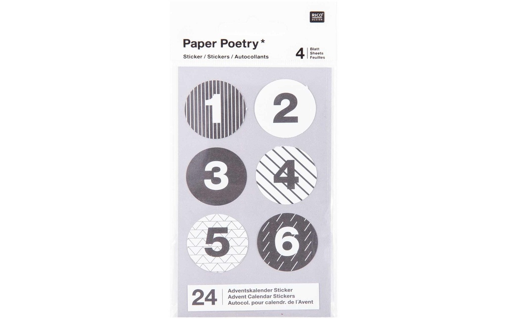 Rico Design Chiffres pour calendrier de l’Avent Sticker Noir/blanc, 4 feuilles