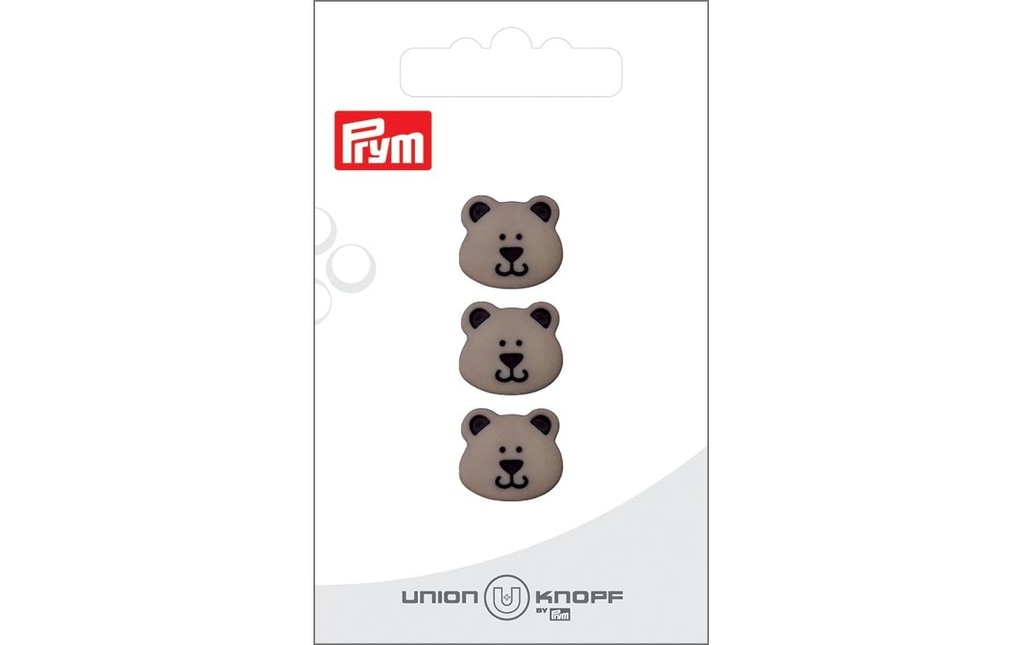 Prym Union Knopf Boutons Ours 15 mm, 3 pièces, Gris