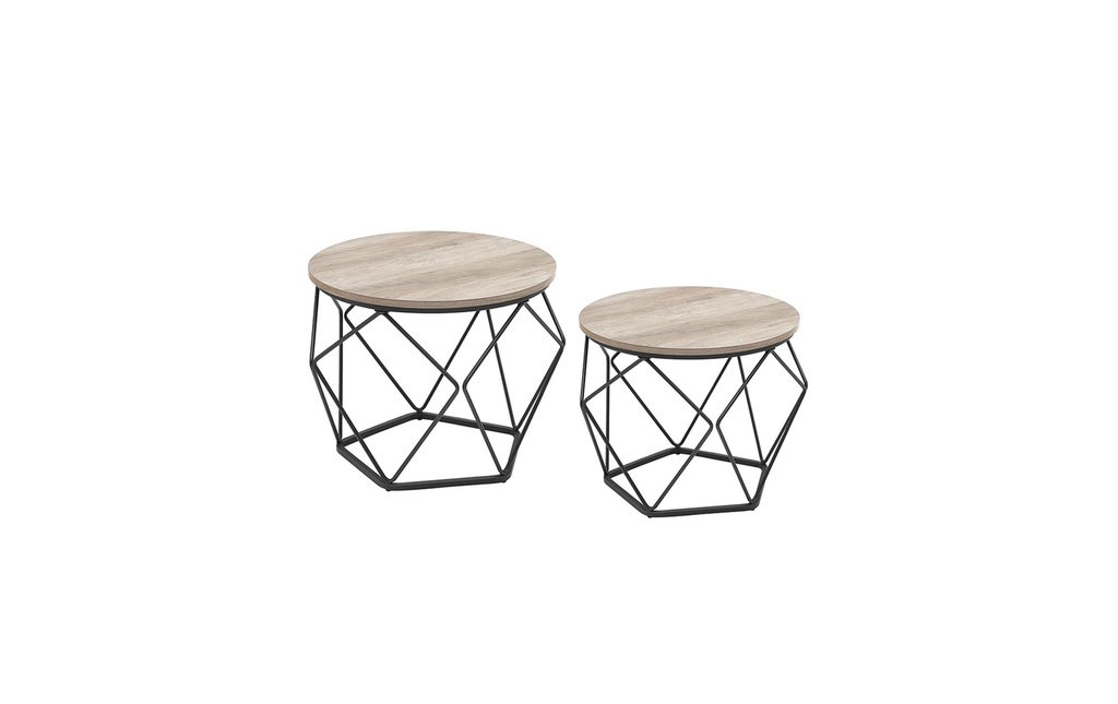 VASAGLE Table basse 50 x 40.6 cm, gris / noir, lot de 2